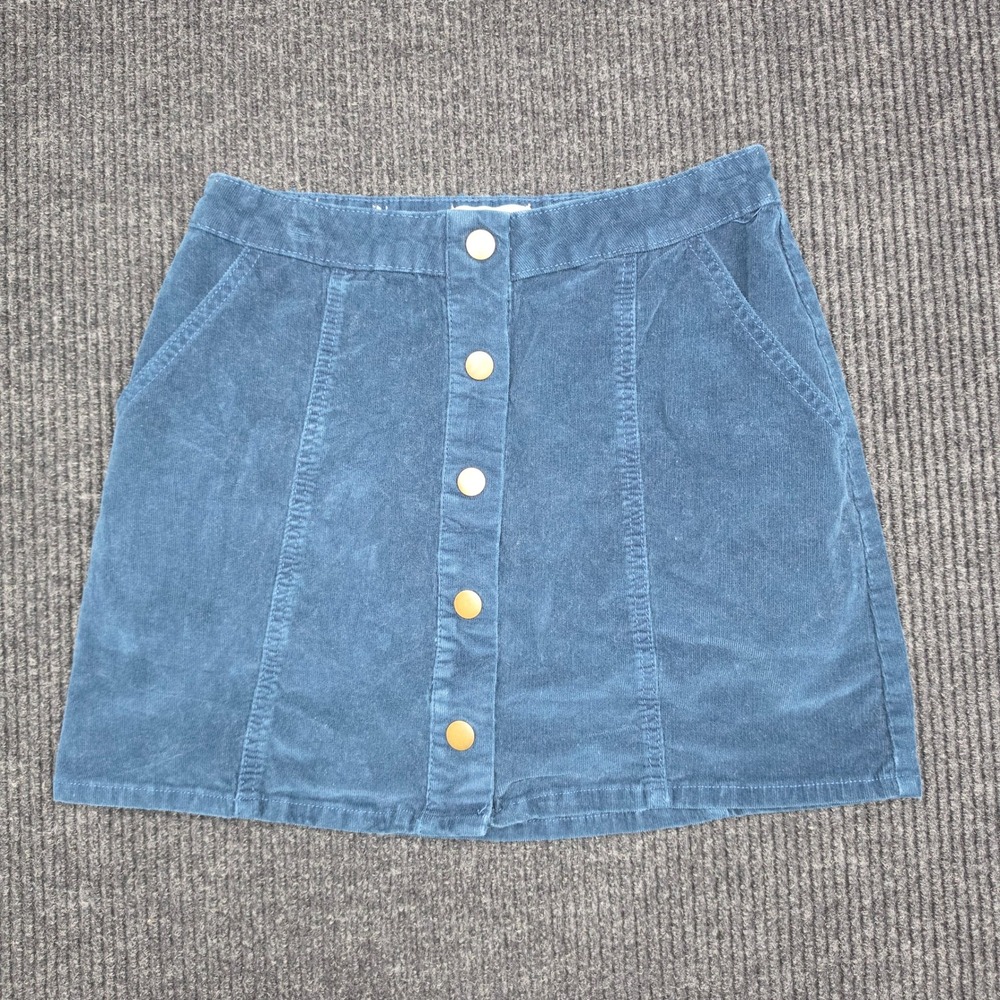 Altar'd State Blue Corduroy Button Front Mini Skirt Small Botanical Teal